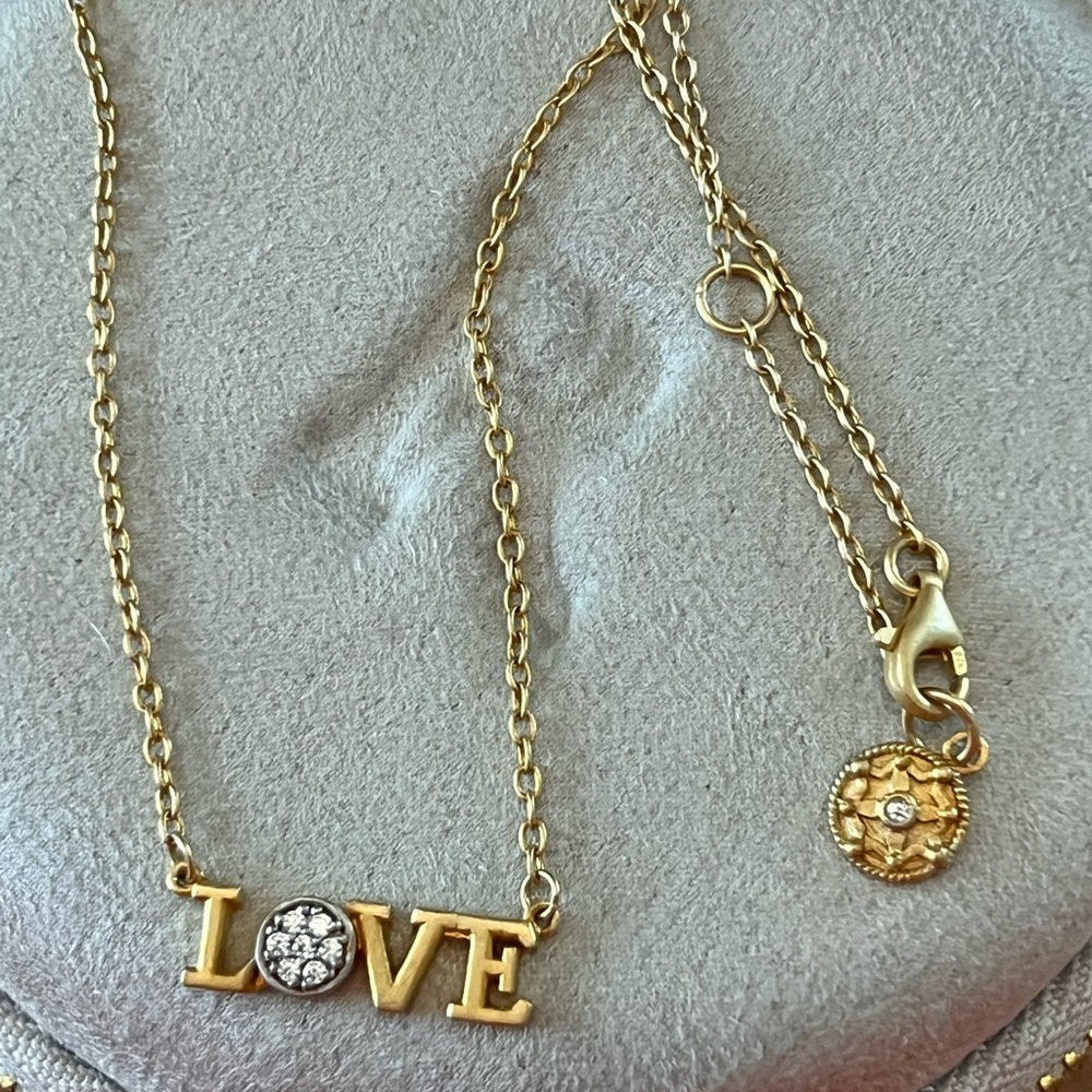 Gold LOVE Pendant Necklace with Crystal Accent - Women's Jewelry